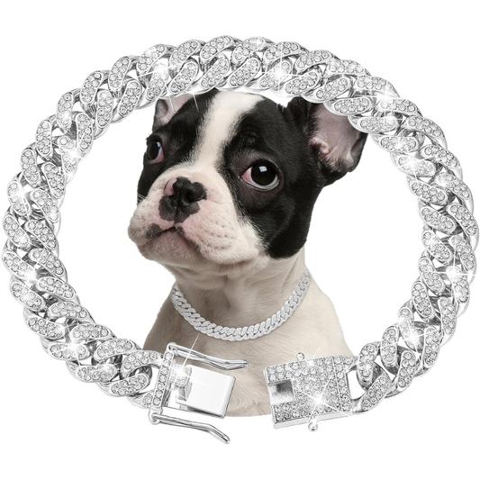 IcedOut Silver Collar Dog Chain Cuban Link